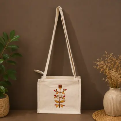 Handcrafted Floral Printed Jute Sling Bag