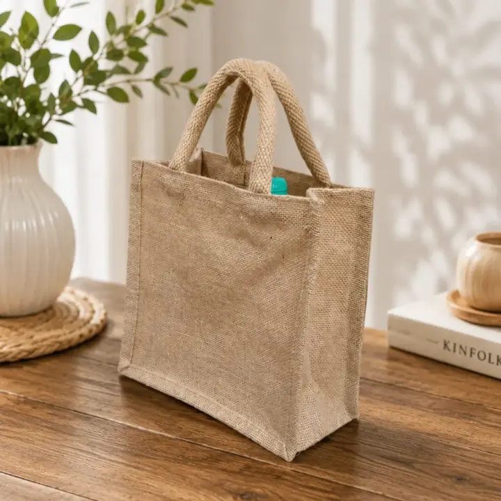 Jute Tote Bag with Cotton Stuffed Handles